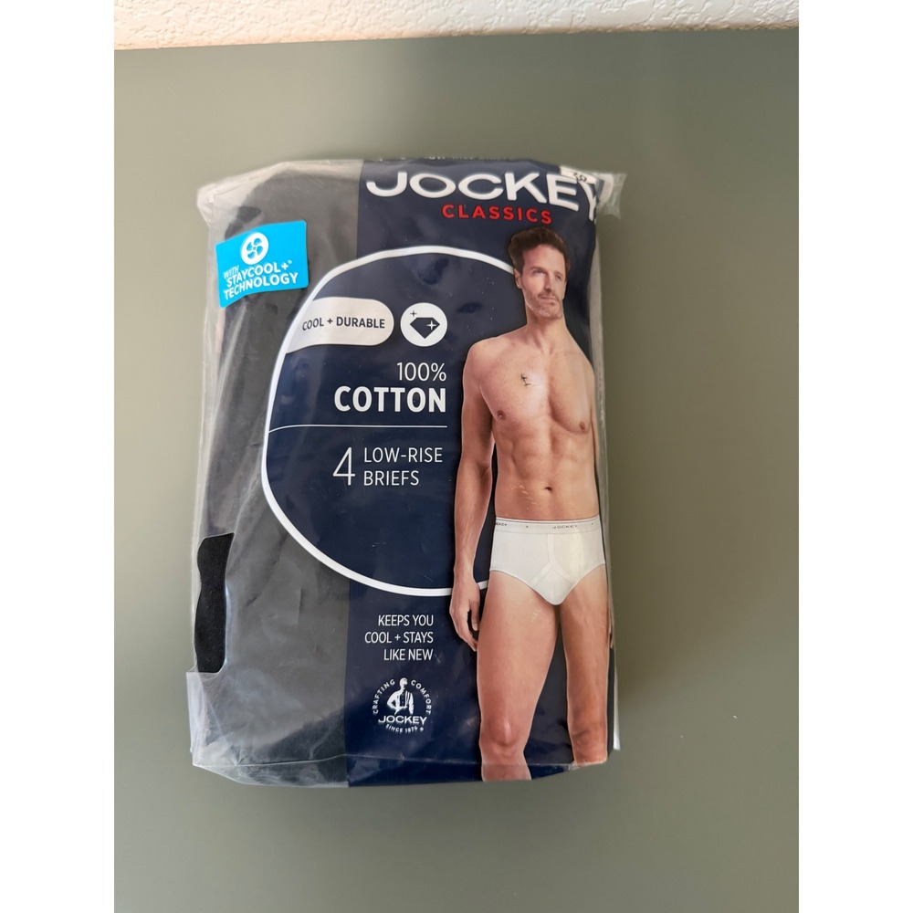 Jockey Classics Men's 4 Pack Low-Rise Briefs Black 100% Cotton StayCool Size 38